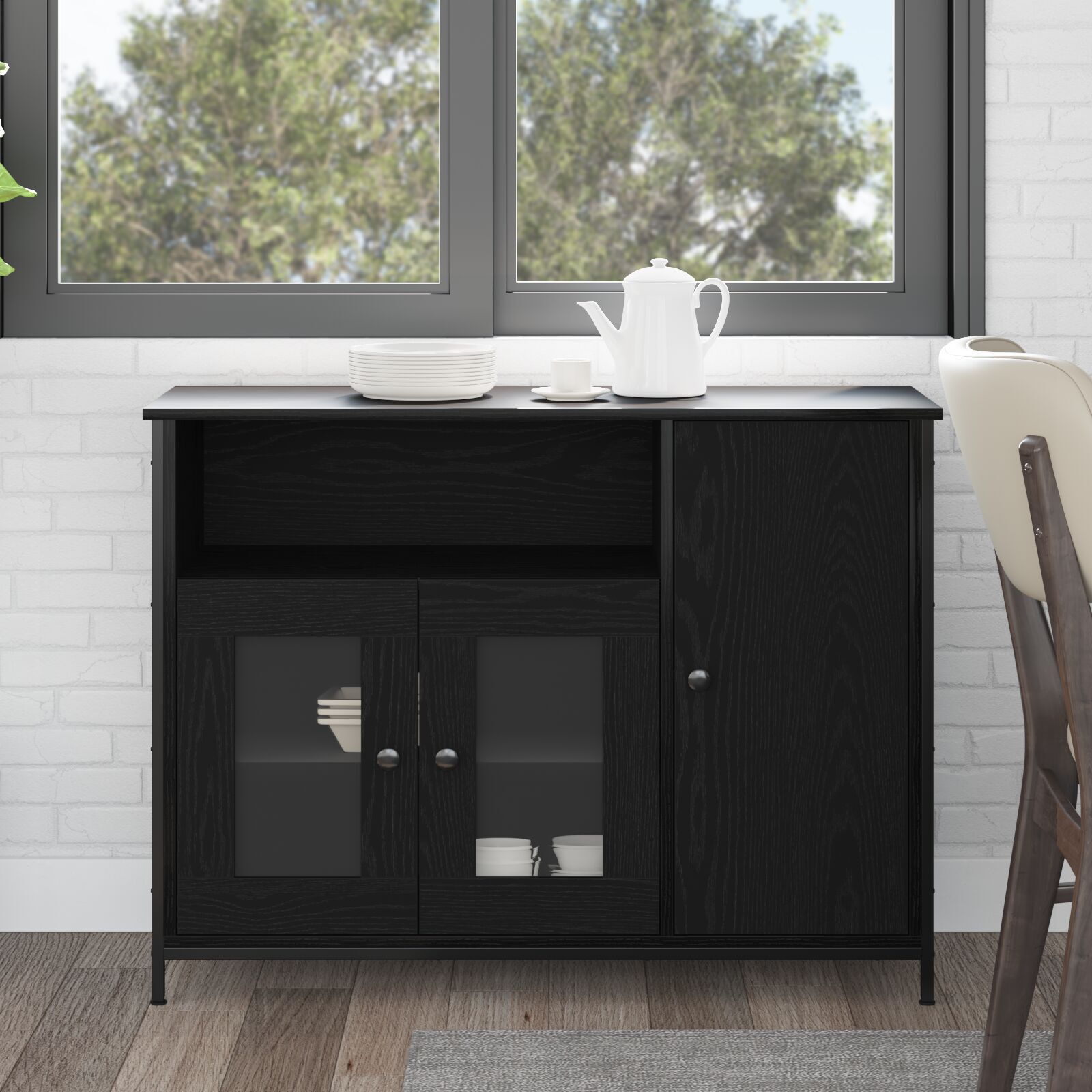 Sideboard Schwarz Eiche 100x35x75 cm Holzwerkstoff