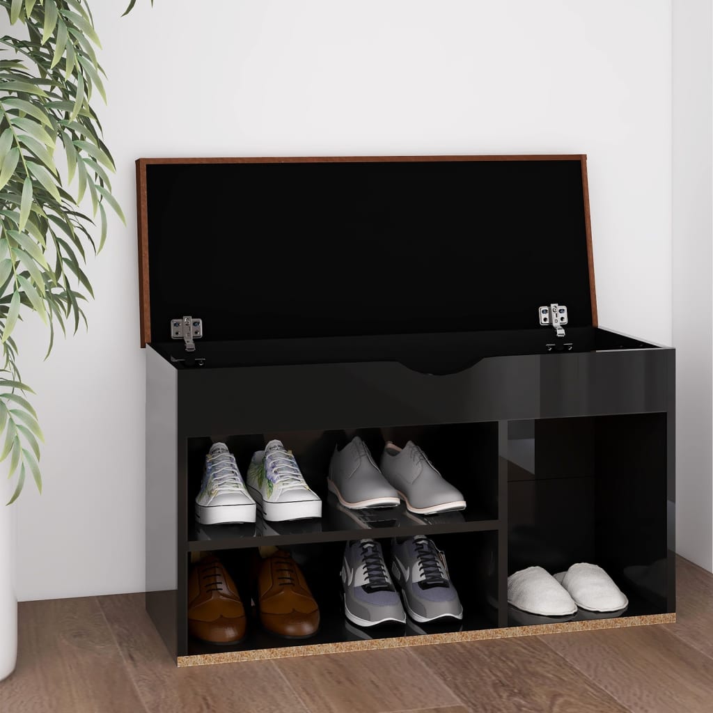 Schuhbank mit Kissen Hochglanz-Schwarz 80x30x47cm Holzwerkstoff Schuhbank mit Kissen Hochglanz-Schwarz 80x30x47cm Holzwerkstoff