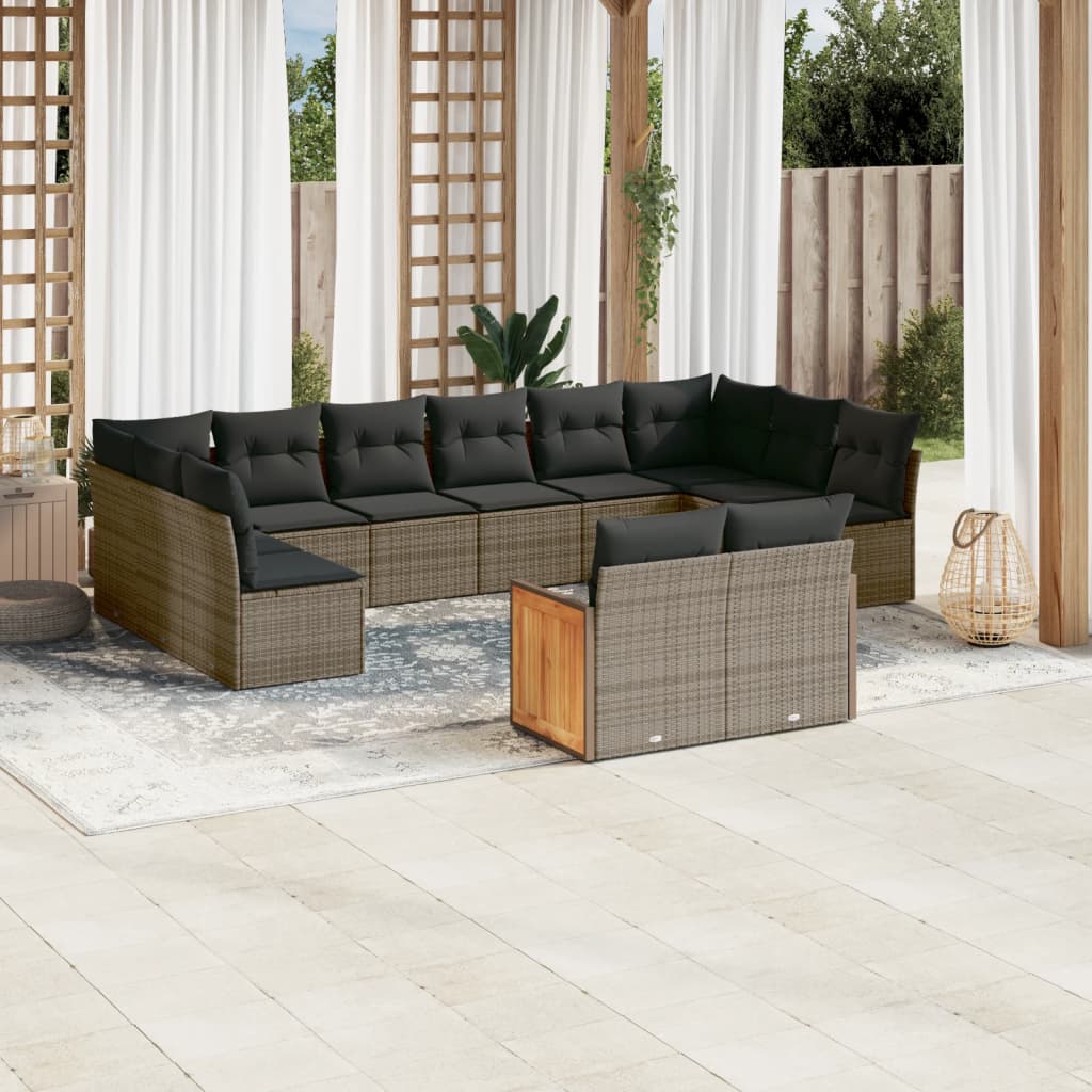12-tlg. Garten-Sofagarnitur mit Kissen Grau Poly Rattan 12-tlg. Garten-Sofagarnitur mit Kissen Grau Poly Rattan