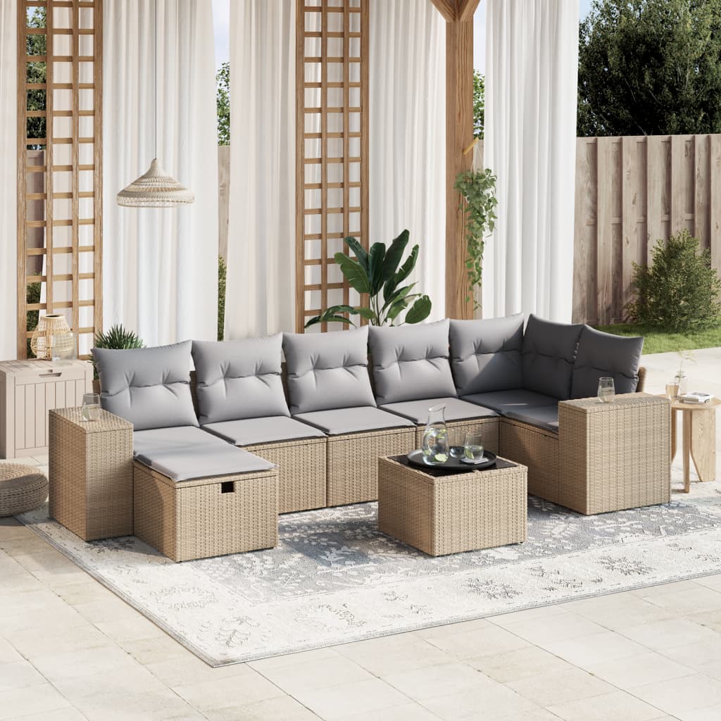 8-tlg. Garten-Sofagarnitur mit Kissen Beige Poly Rattan 8-tlg. Garten-Sofagarnitur mit Kissen Beige Poly Rattan