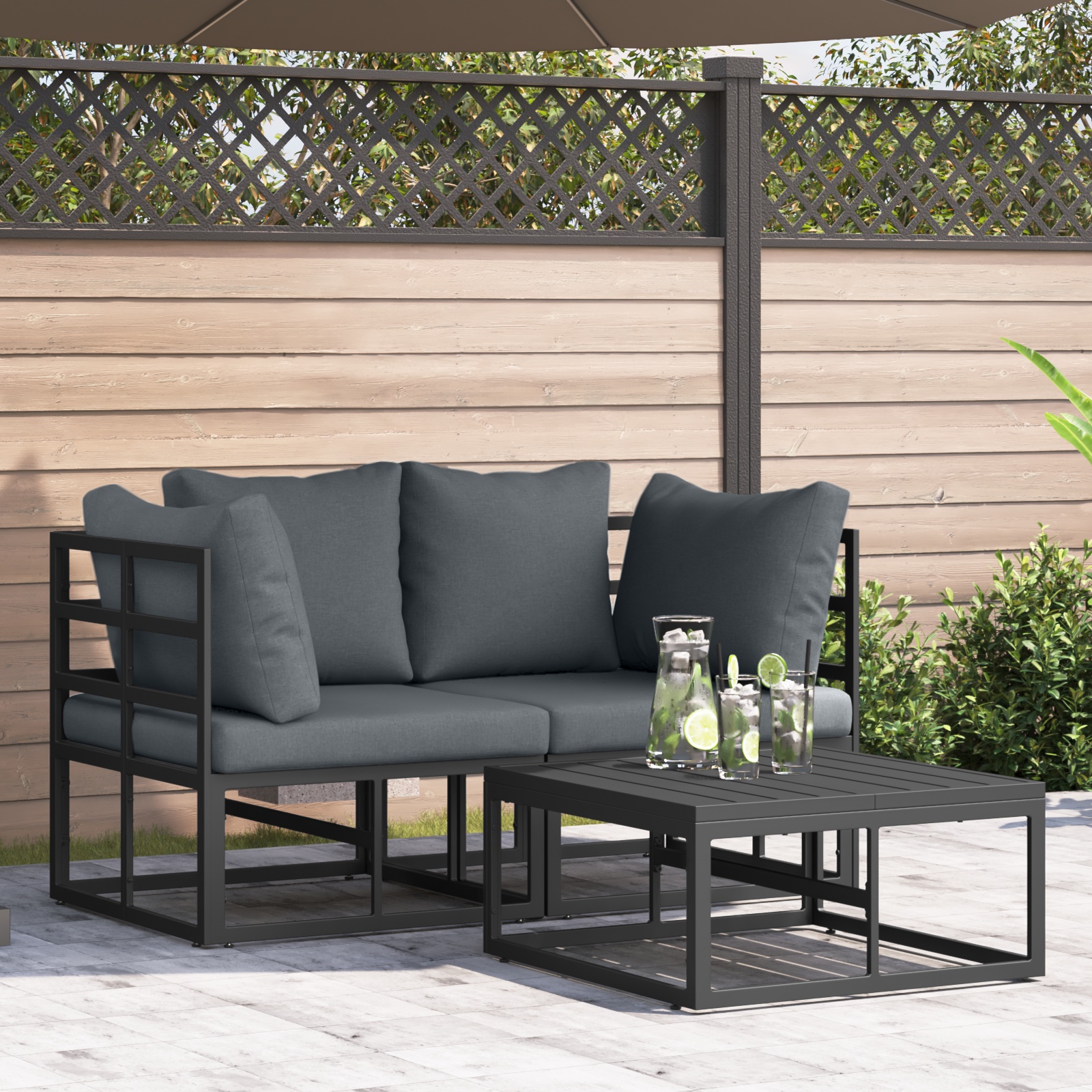 Garten-Sofa-Set 3 pcs Schwarz 70 x 70 x 32 cm Aluminium Garten-Sofa-Set 3 pcs Schwarz 70 x 70 x 32 cm Aluminium