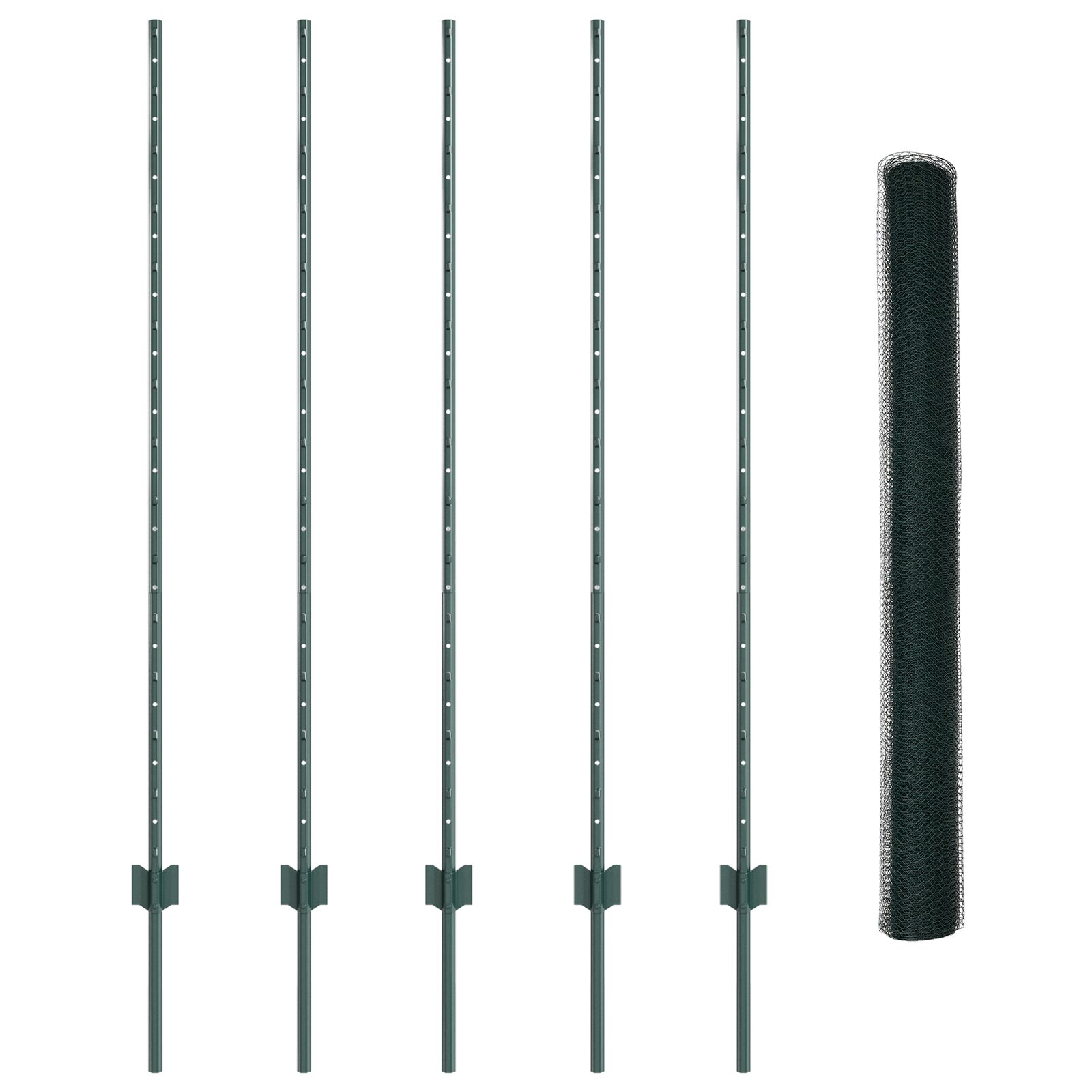 Zaunpfosten 5 Stück U-Kanal Grün 140 cm Stahl, Sechseckzaun Grün 1,4x10 m Stahl