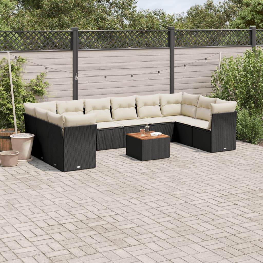 11-tlg. Garten-Sofagarnitur mit Kissen Schwarz Poly Rattan 11-tlg. Garten-Sofagarnitur mit Kissen Schwarz Poly Rattan