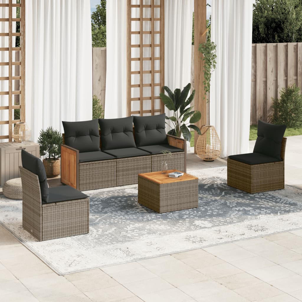 6-tlg. Garten-Sofagarnitur mit Kissen Grau Poly Rattan 6-tlg. Garten-Sofagarnitur mit Kissen Grau Poly Rattan