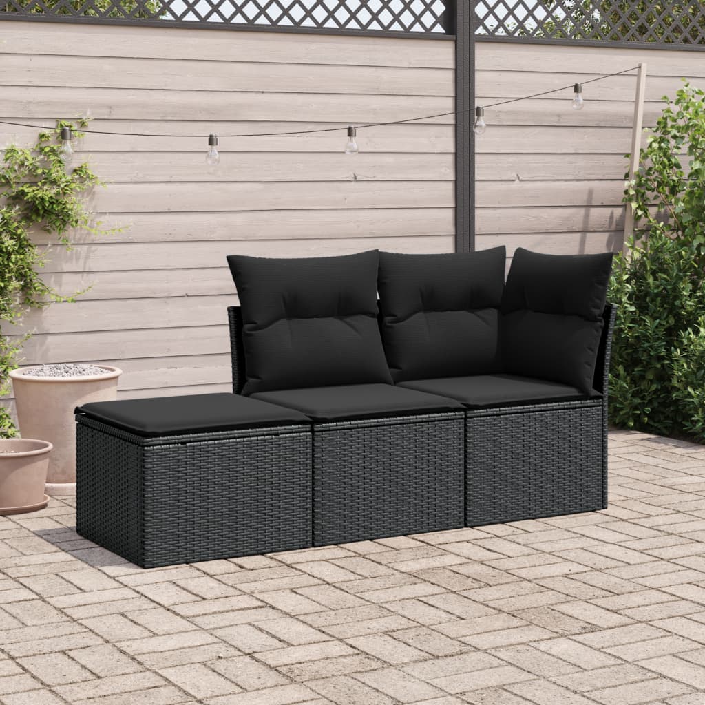 3-tlg. Garten-Sofagarnitur mit Kissen Schwarz Poly Rattan 3-tlg. Garten-Sofagarnitur mit Kissen Schwarz Poly Rattan