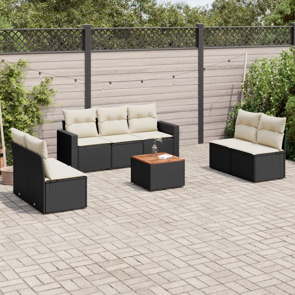 8-tlg. Garten-Sofagarnitur mit Kissen Schwarz Poly Rattan 8-tlg. Garten-Sofagarnitur mit Kissen Schwarz Poly Rattan