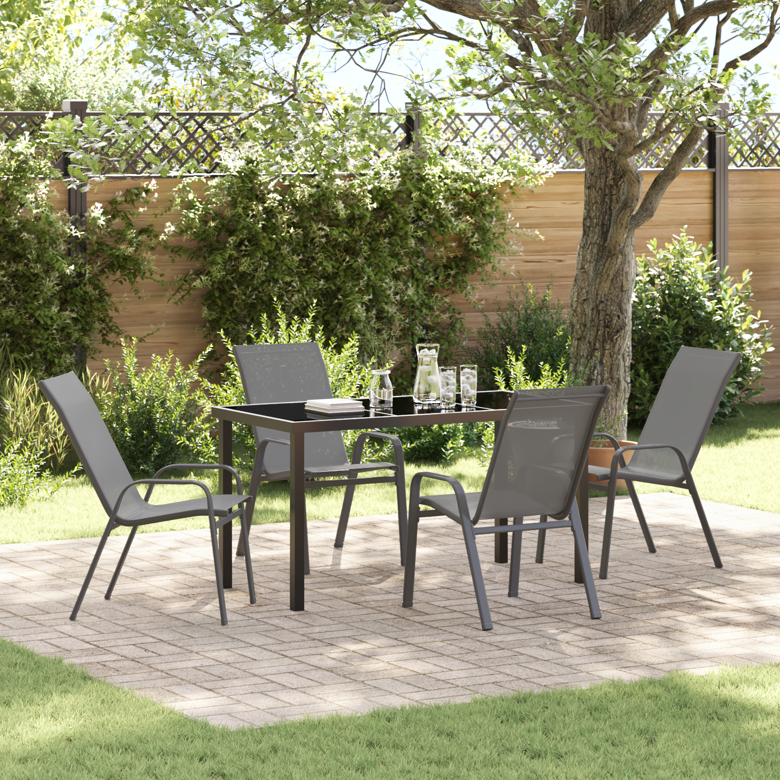 5-teiliges Garten Essset Graue Textilene und Stahl 5-teiliges Garten Essset Graue Textilene und Stahl