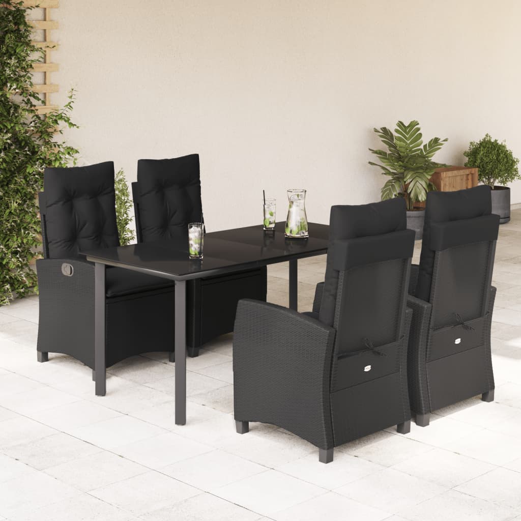 5-tlg. Garten-Essgruppe mit Kissen Schwarz Poly Rattan 5-tlg. Garten-Essgruppe mit Kissen Schwarz Poly Rattan