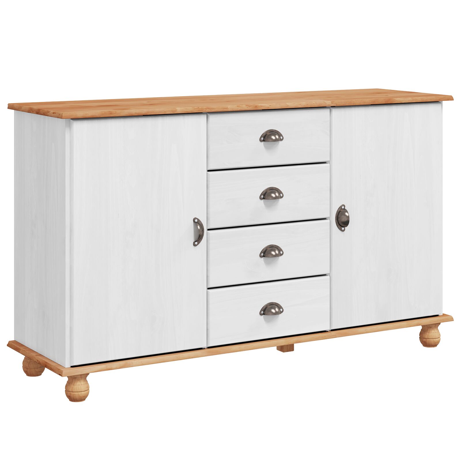 Sideboard 'ASKIM'Weiß 133,5x40x79 cm Massivholz Kiefer