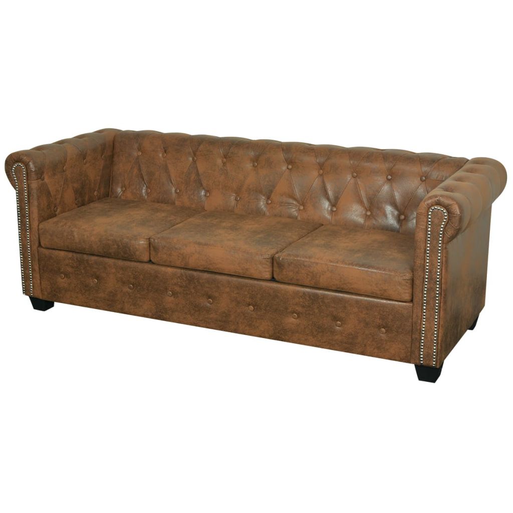 Chesterfield-Sofa 3-Sitzer Kunstleder Braun Chesterfield-Sofa 3-Sitzer Kunstleder Braun