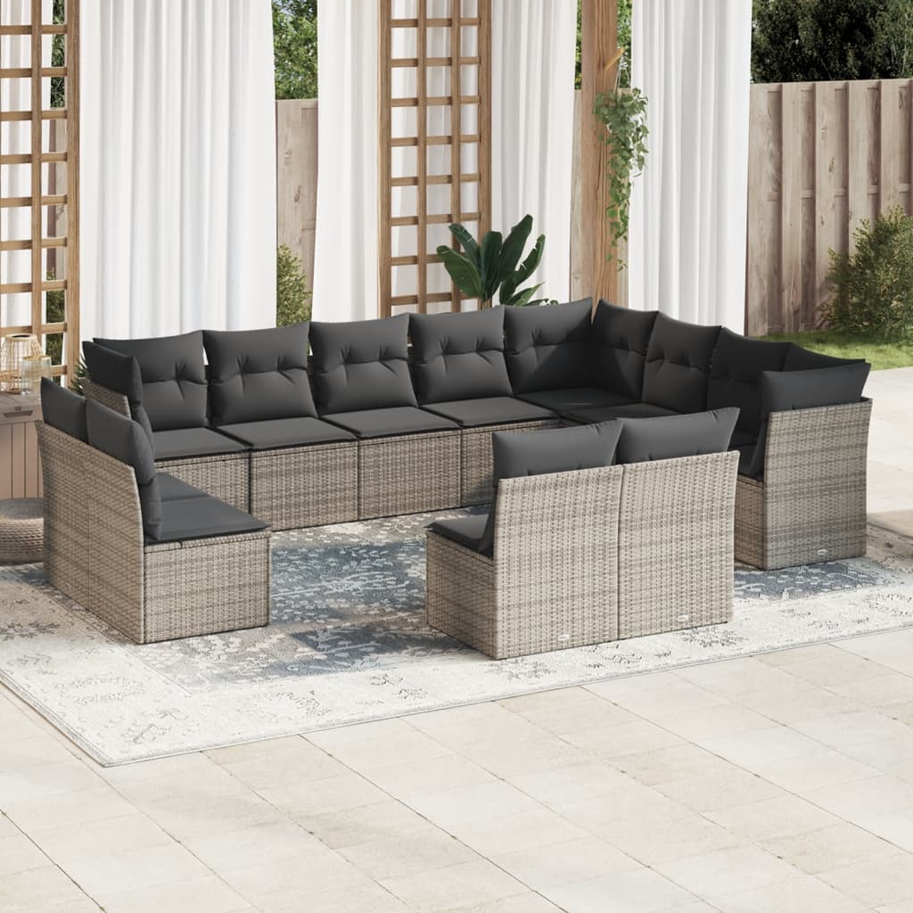 12-tlg. Garten-Sofagarnitur mit Kissen Grau Poly Rattan 12-tlg. Garten-Sofagarnitur mit Kissen Grau Poly Rattan
