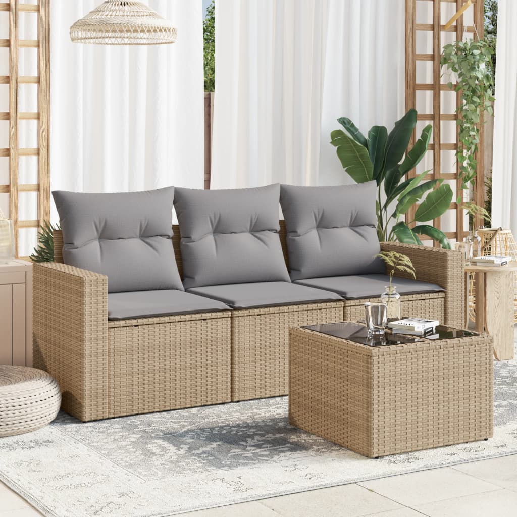 4-tlg. Garten-Sofagarnitur mit Kissen Beige Poly Rattan 4-tlg. Garten-Sofagarnitur mit Kissen Beige Poly Rattan