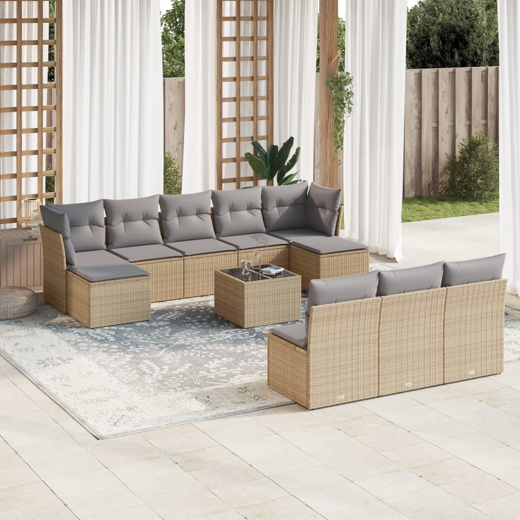 11-tlg. Garten-Sofagarnitur mit Kissen Beige Poly Rattan 11-tlg. Garten-Sofagarnitur mit Kissen Beige Poly Rattan