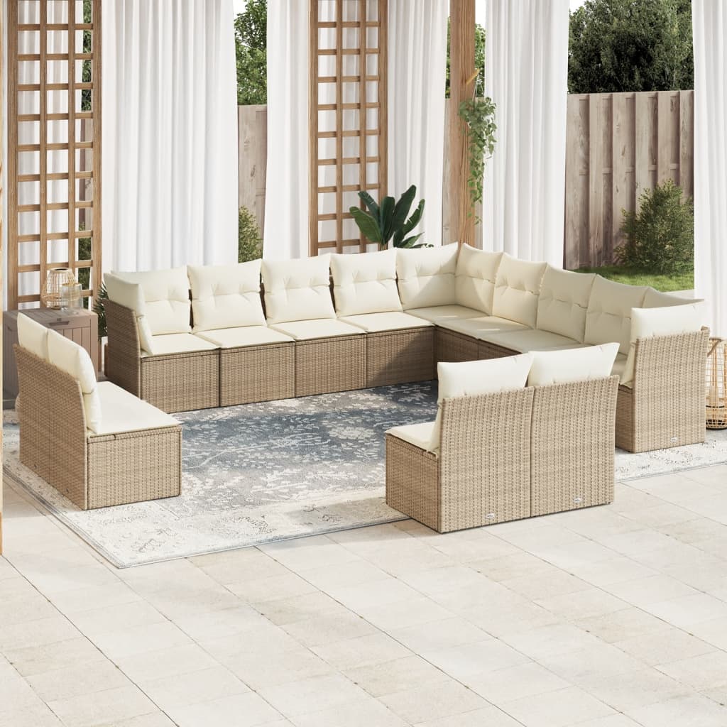 12-tlg. Garten-Sofagarnitur mit Kissen Beige Poly Rattan 12-tlg. Garten-Sofagarnitur mit Kissen Beige Poly Rattan