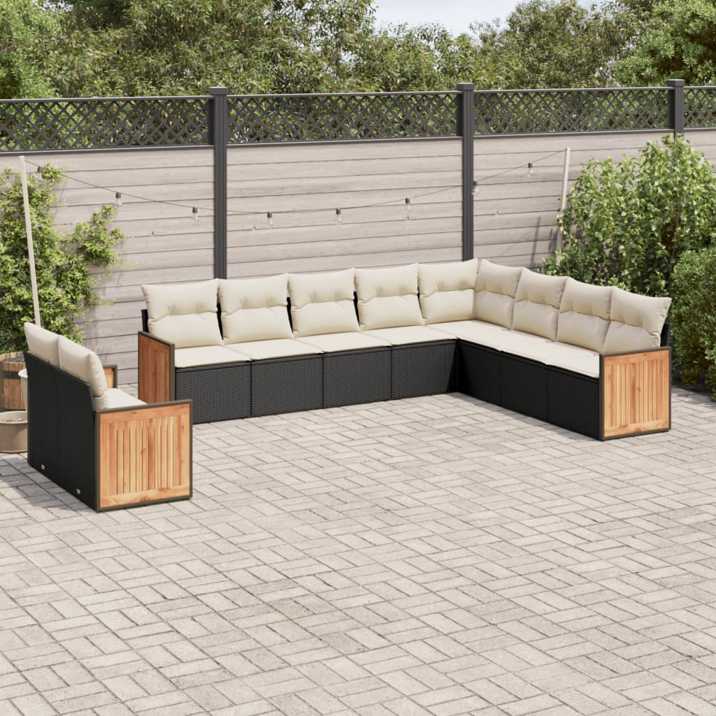10-tlg. Garten-Sofagarnitur mit Kissen Schwarz Poly Rattan 10-tlg. Garten-Sofagarnitur mit Kissen Schwarz Poly Rattan