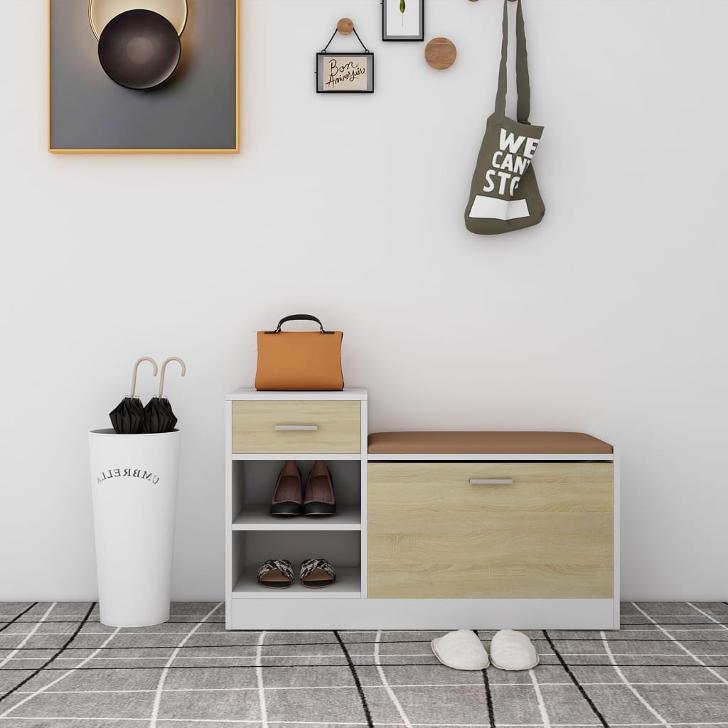 Schuhbank Weiß und Sonoma-Eiche 94,5x31x57 cm Holzwerkstoff Schuhbank Weiß und Sonoma-Eiche 94,5x31x57 cm Holzwerkstoff