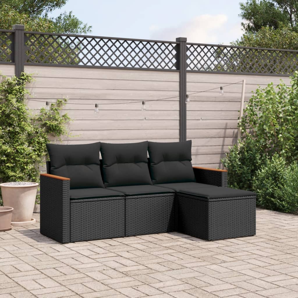4-tlg. Garten-Sofagarnitur mit Kissen Schwarz Poly Rattan 4-tlg. Garten-Sofagarnitur mit Kissen Schwarz Poly Rattan