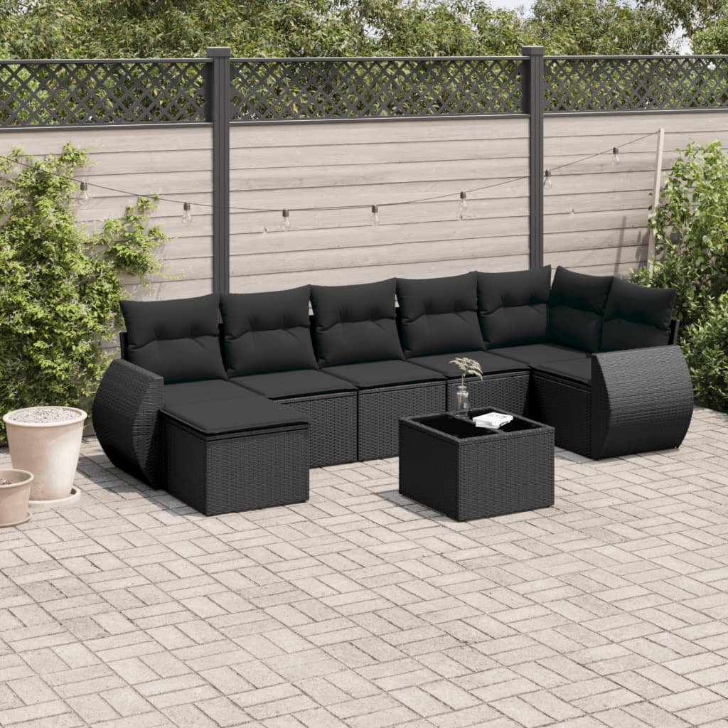 8-tlg. Garten-Sofagarnitur mit Kissen Schwarz Poly Rattan 8-tlg. Garten-Sofagarnitur mit Kissen Schwarz Poly Rattan