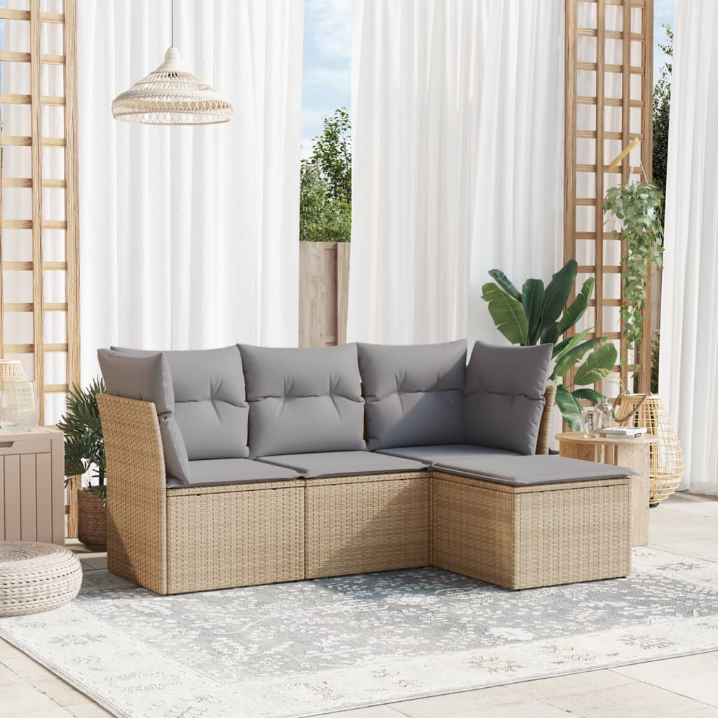 4-tlg. Garten-Sofagarnitur mit Kissen Beige Poly Rattan 4-tlg. Garten-Sofagarnitur mit Kissen Beige Poly Rattan