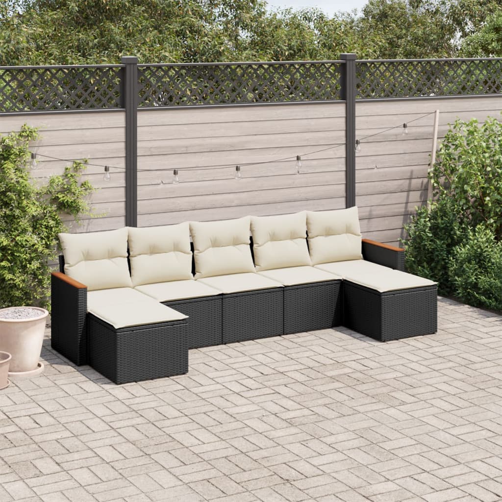 7-tlg. Garten-Sofagarnitur mit Kissen Schwarz Poly Rattan 7-tlg. Garten-Sofagarnitur mit Kissen Schwarz Poly Rattan