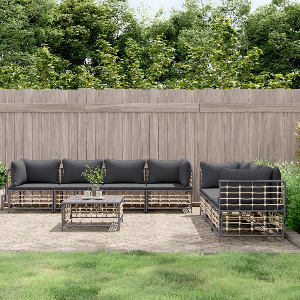 8-tlg. Garten-Lounge-Set mit Kissen Anthrazit Poly Rattan 8-tlg. Garten-Lounge-Set mit Kissen Anthrazit Poly Rattan