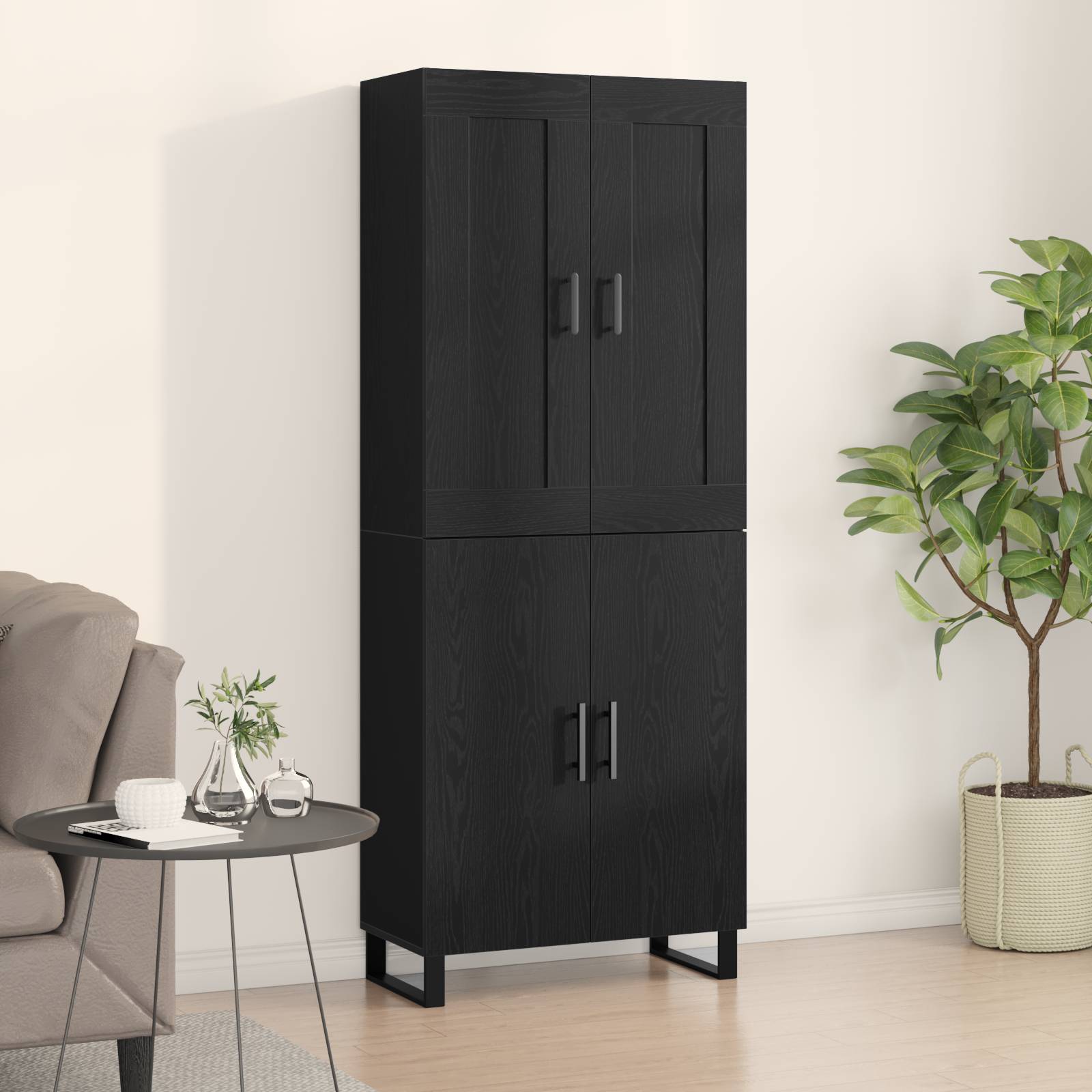 Highboard Schwarz Eiche 69.5x34x180 cm Ingenieure Holz Highboard Schwarz Eiche 69.5x34x180 cm Ingenieure Holz