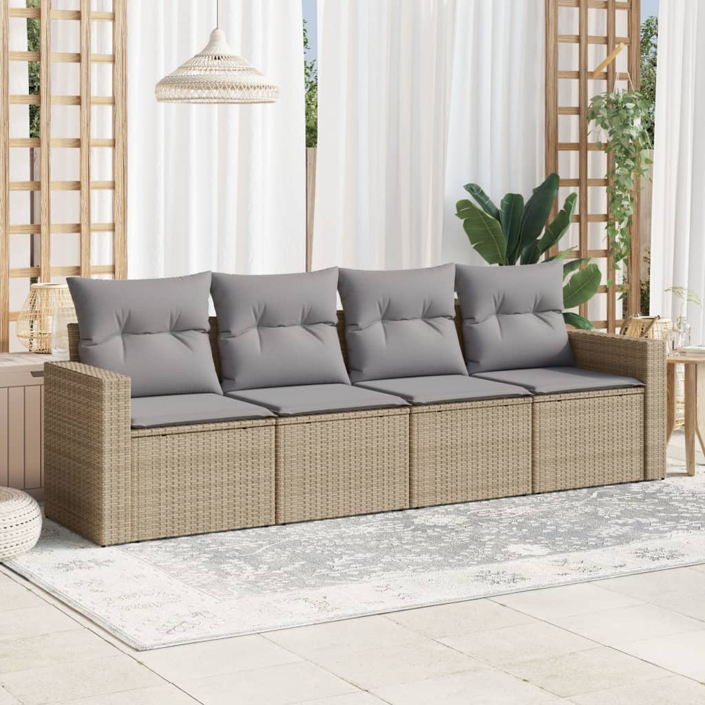 4-tlg. Garten-Sofagarnitur mit Kissen Beige Poly Rattan 4-tlg. Garten-Sofagarnitur mit Kissen Beige Poly Rattan