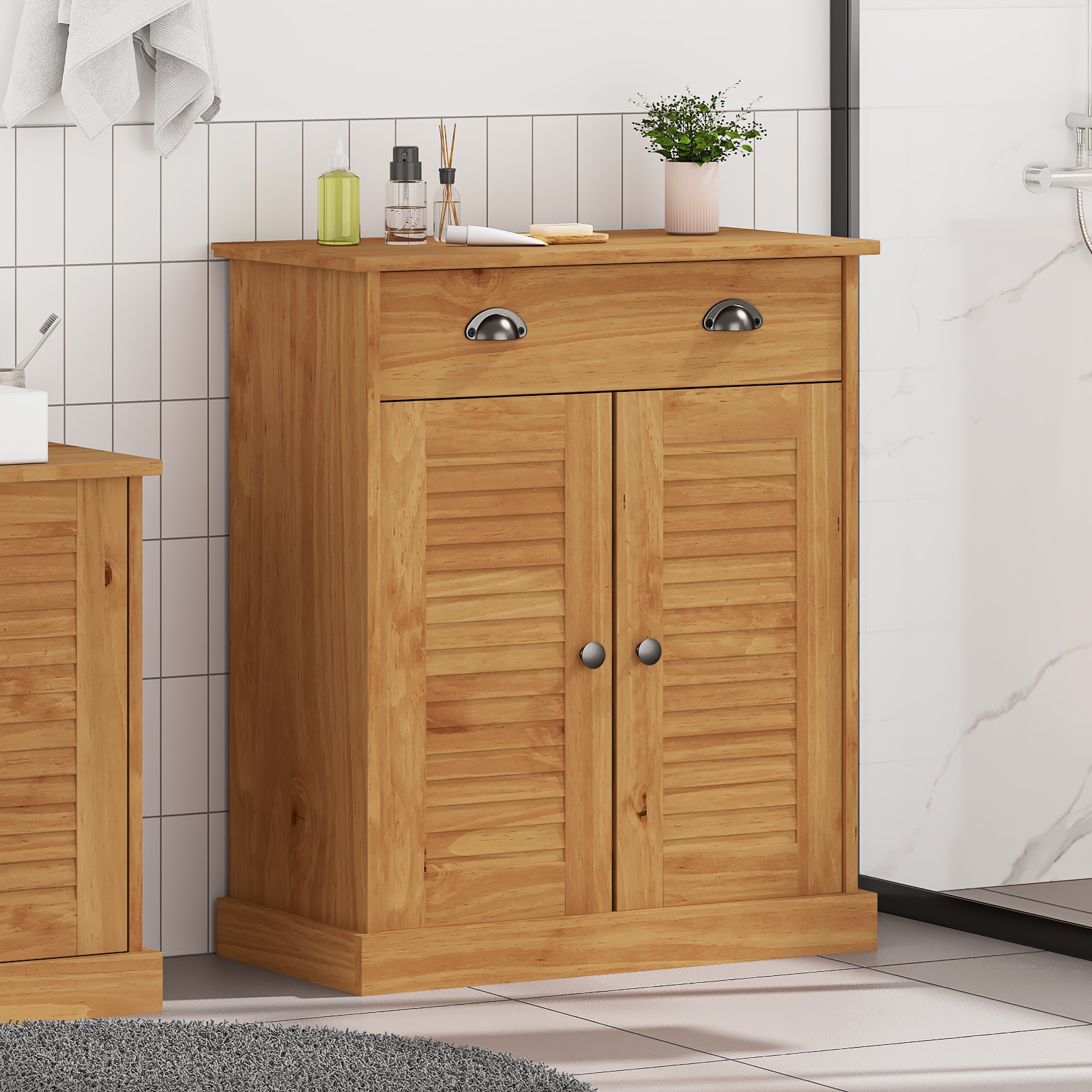 Badezimmer Schrank Honigbraun 68 x 34 x 80 cm Massivholz Kiefer Badezimmer Schrank Honigbraun 68 x 34 x 80 cm Massivholz Kiefer