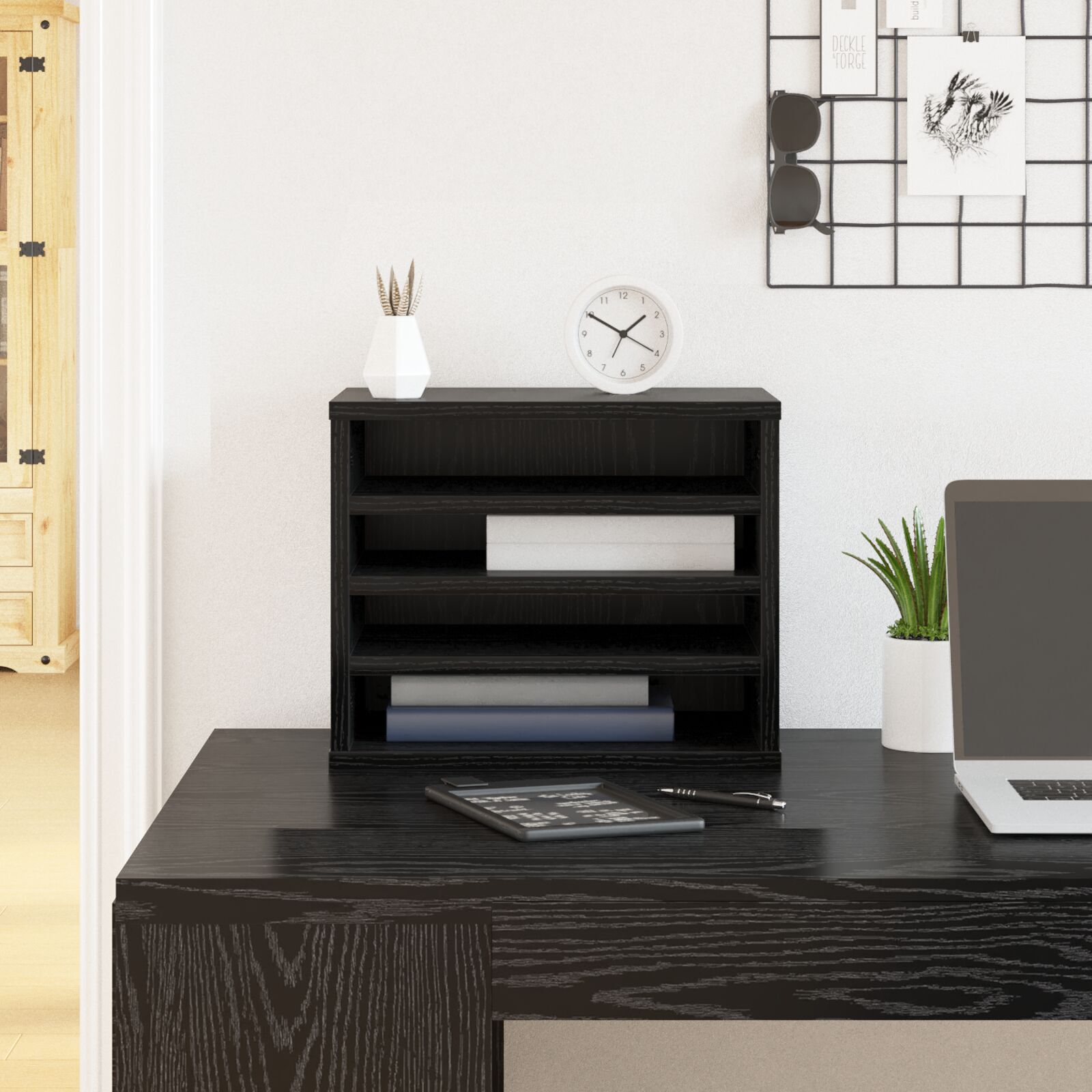 Schreibtischorganisator Schwarz Eiche 36x26x29,5 cm Holzwerkstoff Schreibtischorganisator Schwarz Eiche 36x26x29,5 cm Holzwerkstoff