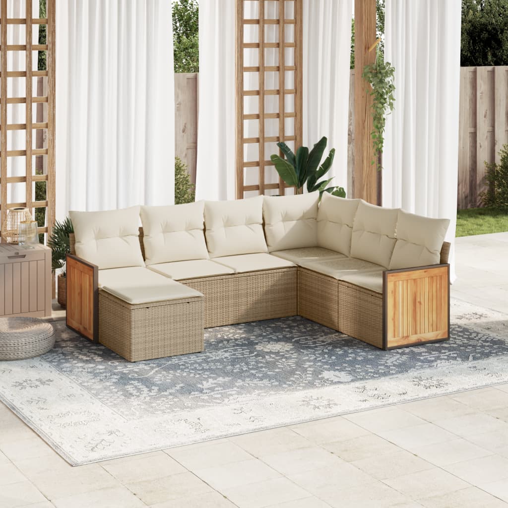 7-tlg. Garten-Sofagarnitur mit Kissen Beige Poly Rattan 7-tlg. Garten-Sofagarnitur mit Kissen Beige Poly Rattan