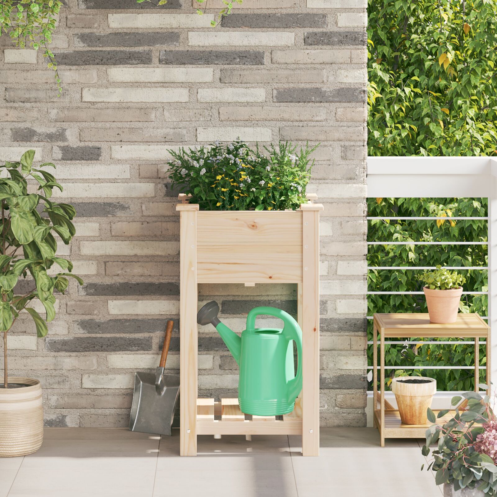 Gartenpflanzer mit Regal 45x45x76 cm aus massivem Kiefernholz Gartenpflanzer mit Regal 45x45x76 cm aus massivem Kiefernholz