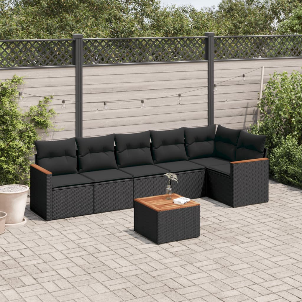 7-tlg. Garten-Sofagarnitur mit Kissen Schwarz Poly Rattan 7-tlg. Garten-Sofagarnitur mit Kissen Schwarz Poly Rattan