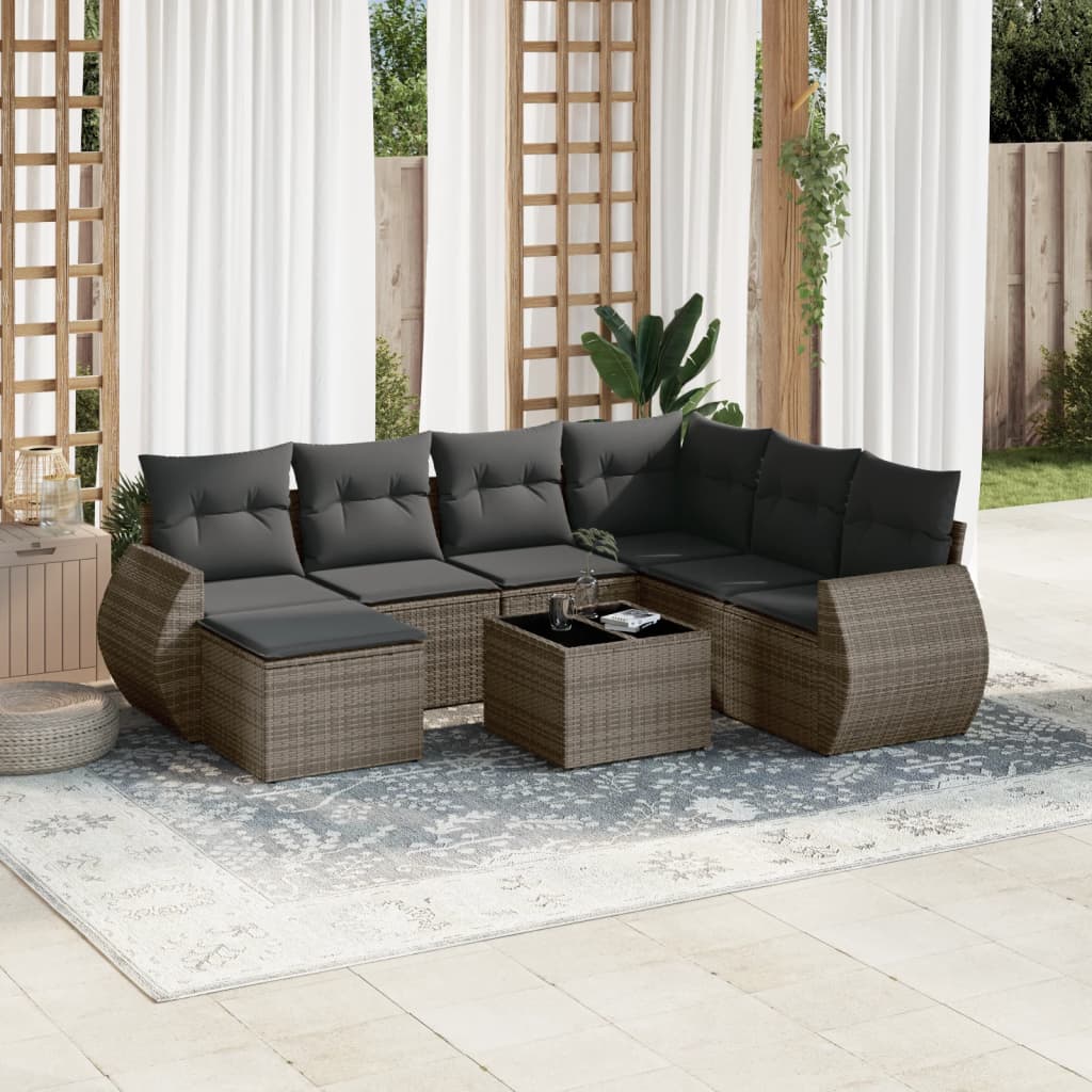 8-tlg. Garten-Sofagarnitur mit Kissen Grau Poly Rattan 8-tlg. Garten-Sofagarnitur mit Kissen Grau Poly Rattan