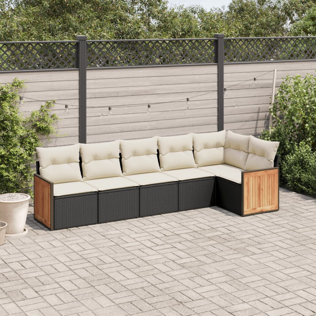6-tlg. Garten-Sofagarnitur mit Kissen Schwarz Poly Rattan 6-tlg. Garten-Sofagarnitur mit Kissen Schwarz Poly Rattan