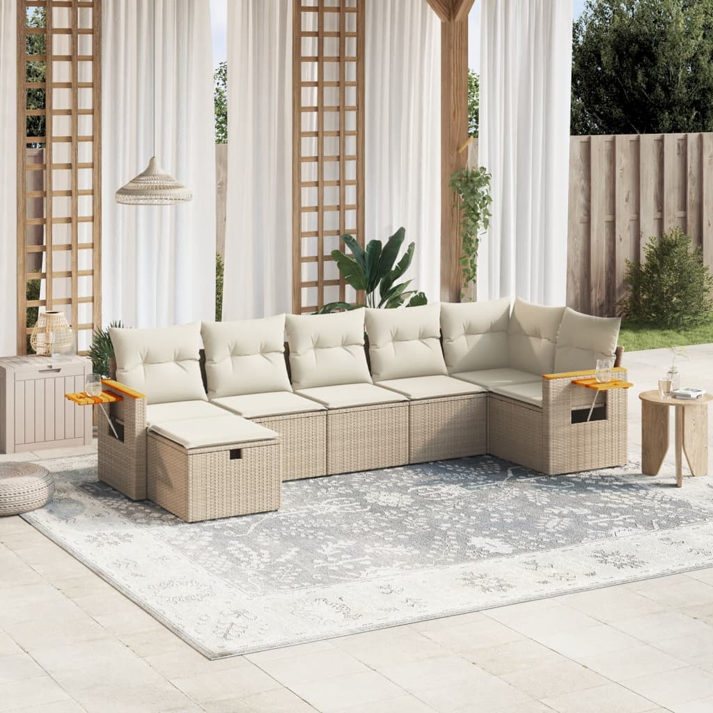 7-tlg. Garten-Sofagarnitur mit Kissen Beige Poly Rattan 7-tlg. Garten-Sofagarnitur mit Kissen Beige Poly Rattan