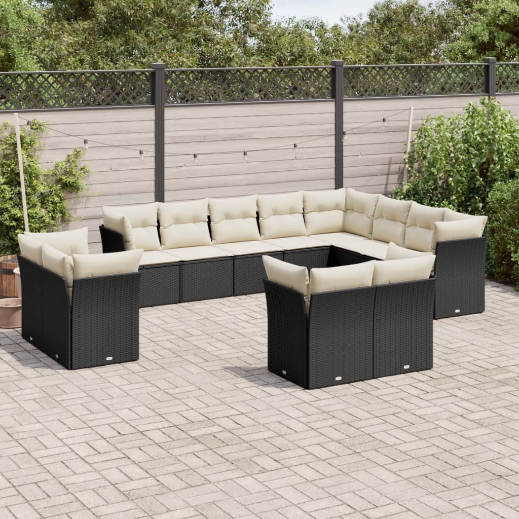 12-tlg. Garten-Sofagarnitur mit Kissen Schwarz Poly Rattan 12-tlg. Garten-Sofagarnitur mit Kissen Schwarz Poly Rattan