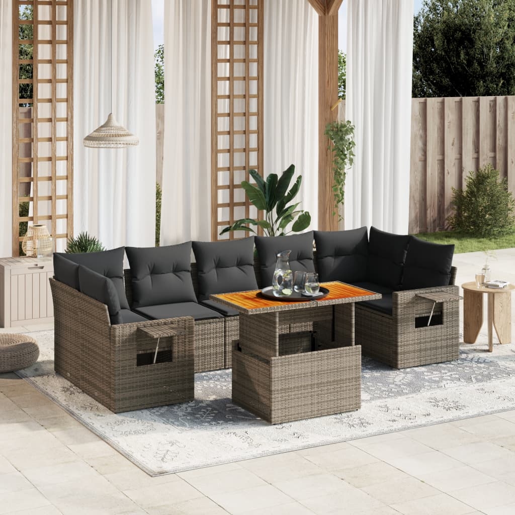 8-tlg. Garten-Sofagarnitur mit Kissen Grau Poly Rattan 8-tlg. Garten-Sofagarnitur mit Kissen Grau Poly Rattan