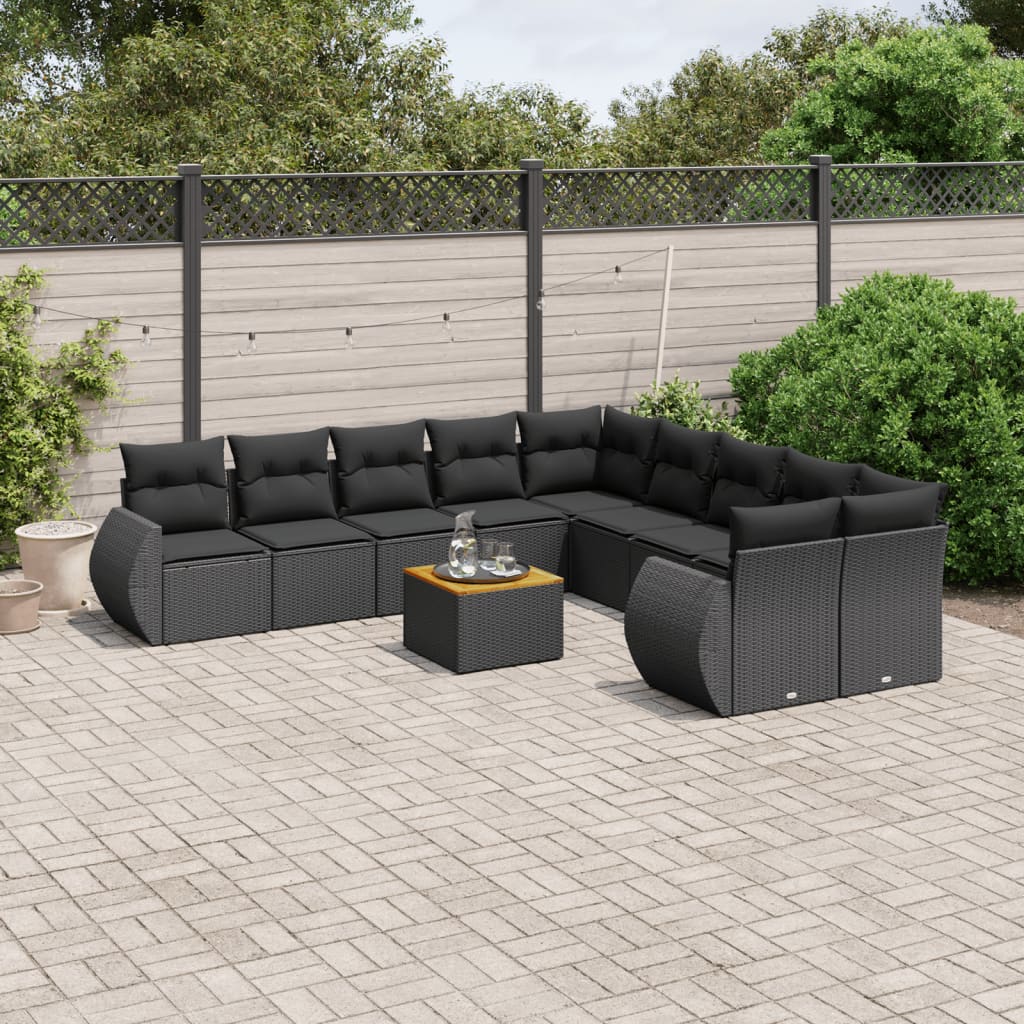 11-tlg. Garten-Sofagarnitur mit Kissen Schwarz Poly Rattan 11-tlg. Garten-Sofagarnitur mit Kissen Schwarz Poly Rattan