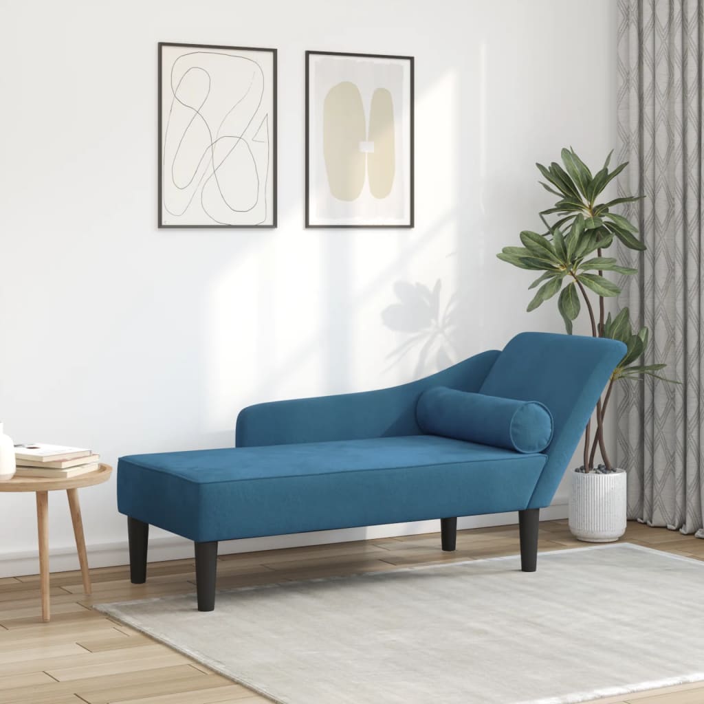Chaiselongue mit Kissen Blau Samt Chaiselongue mit Kissen Blau Samt