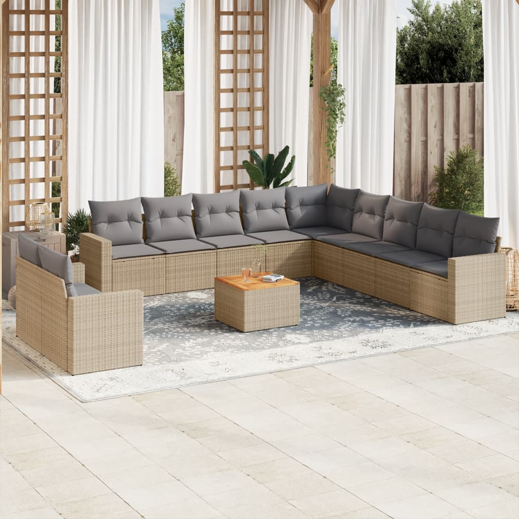 12-tlg. Garten-Sofagarnitur mit Kissen Beige Poly Rattan 12-tlg. Garten-Sofagarnitur mit Kissen Beige Poly Rattan