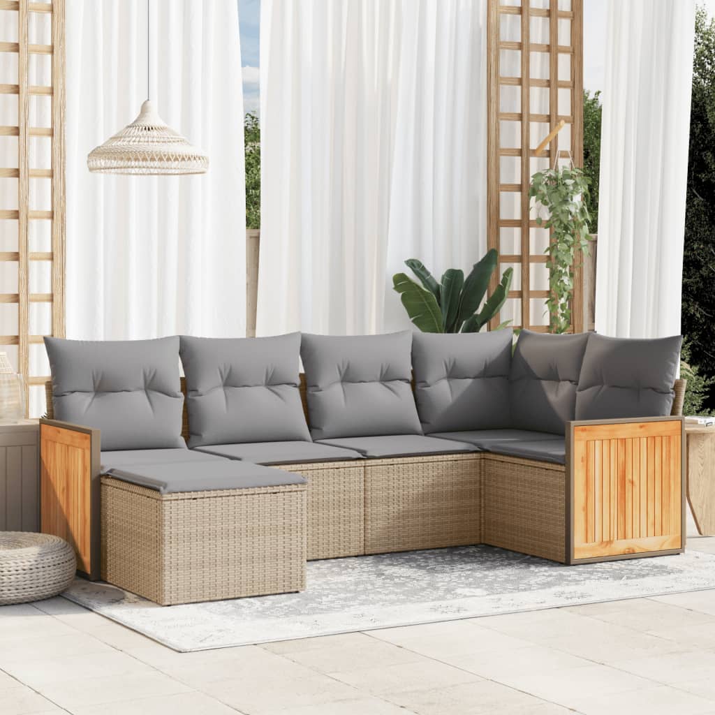6-tlg. Garten-Sofagarnitur mit Kissen Beige Poly Rattan 6-tlg. Garten-Sofagarnitur mit Kissen Beige Poly Rattan