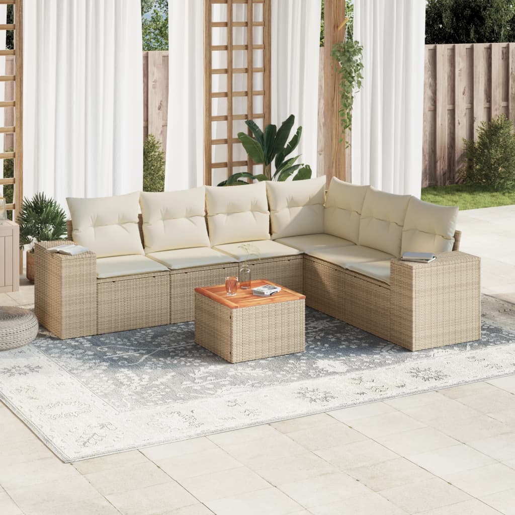 7-tlg. Garten-Sofagarnitur mit Kissen Beige Poly Rattan 7-tlg. Garten-Sofagarnitur mit Kissen Beige Poly Rattan