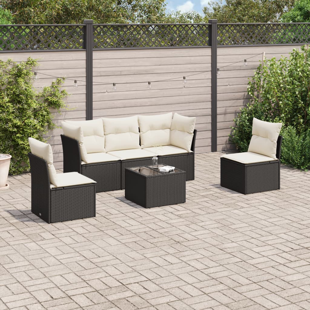 6-tlg. Garten-Sofagarnitur mit Kissen Schwarz Poly Rattan 6-tlg. Garten-Sofagarnitur mit Kissen Schwarz Poly Rattan
