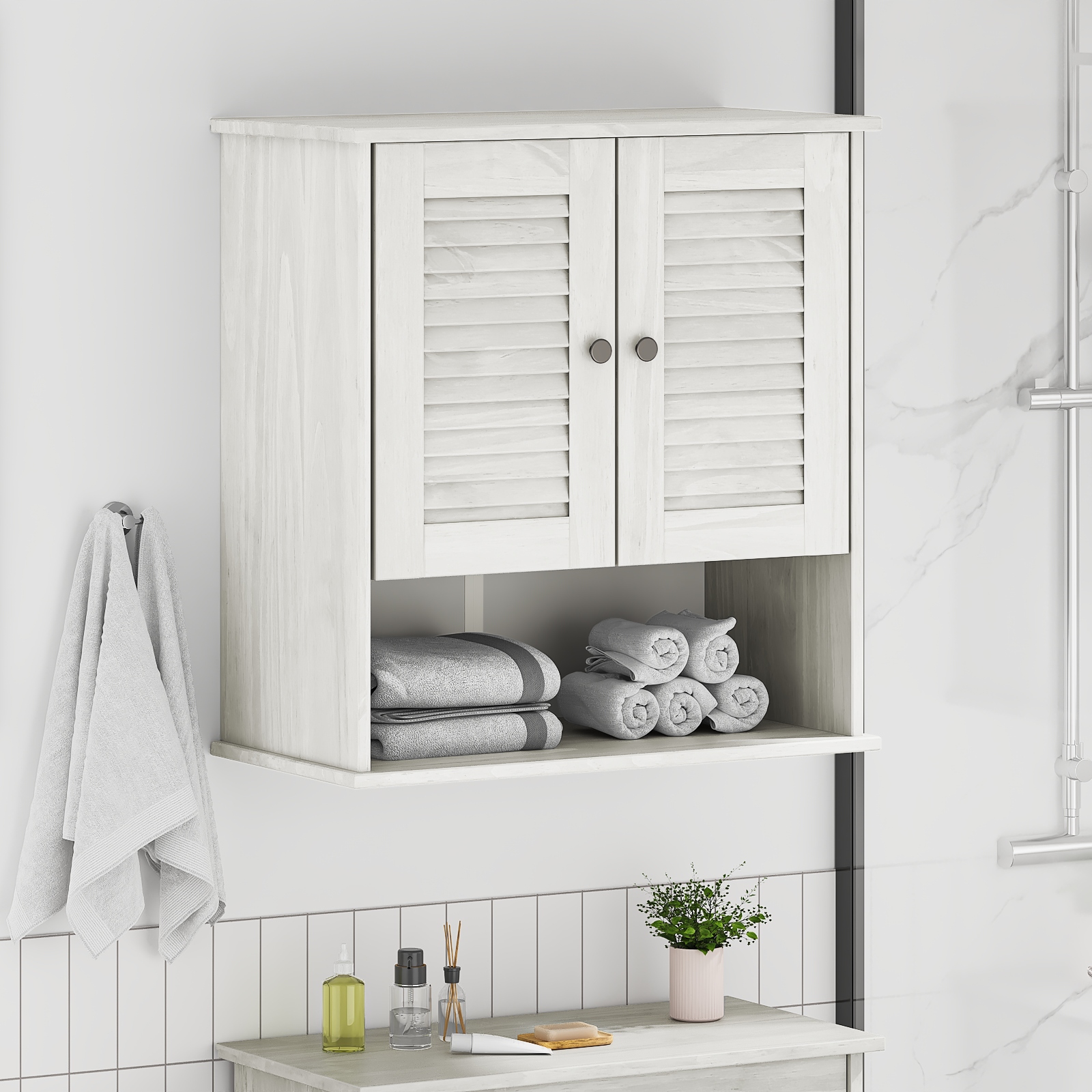 Wandmontierter Badezimmer-Schrank Weiß 67,5 x 34 x 71,5 cm Wandmontierter Badezimmer-Schrank Weiß 67,5 x 34 x 71,5 cm