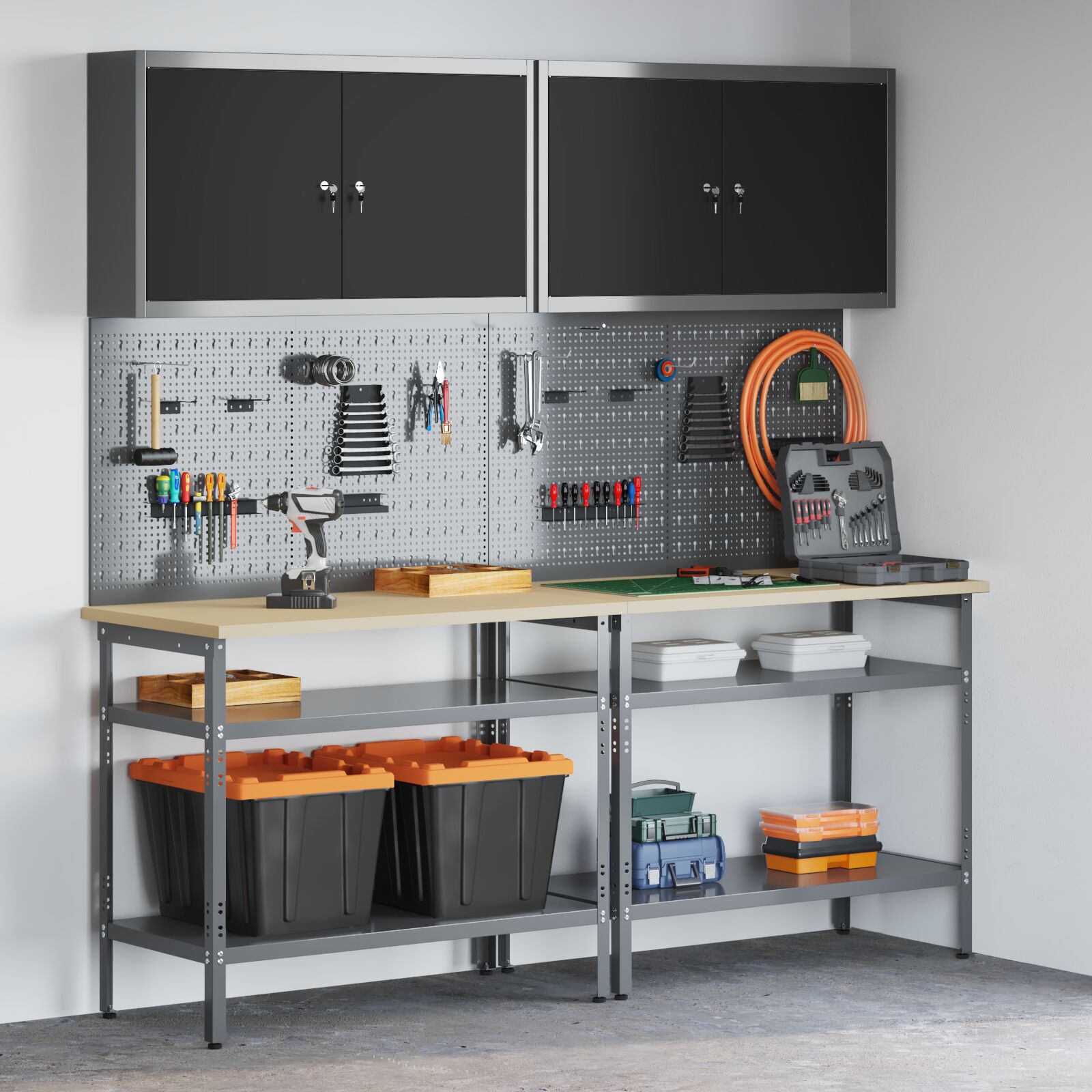 vidaXL 8-teiliges Werkbank-Set in Grau aus Stahl vidaXL 8-teiliges Werkbank-Set in Grau aus Stahl