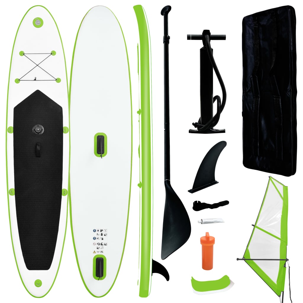 Aufblasbares SUP-Board mit Segel Set Grün und Weiß Aufblasbares SUP-Board mit Segel Set Grün und Weiß