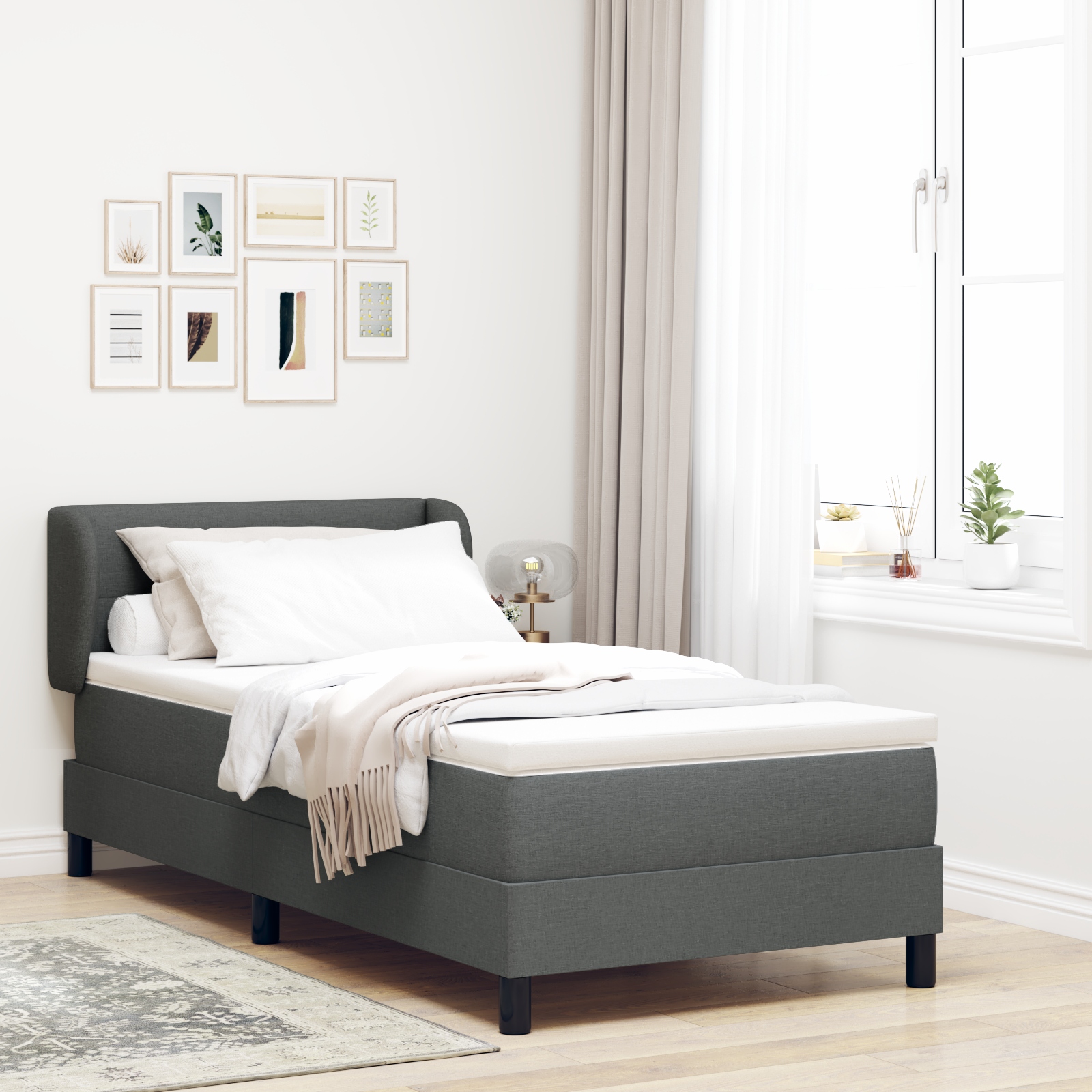 Boxspringbett mit Matratze Dunkelgrau 90x200 cm Stoff