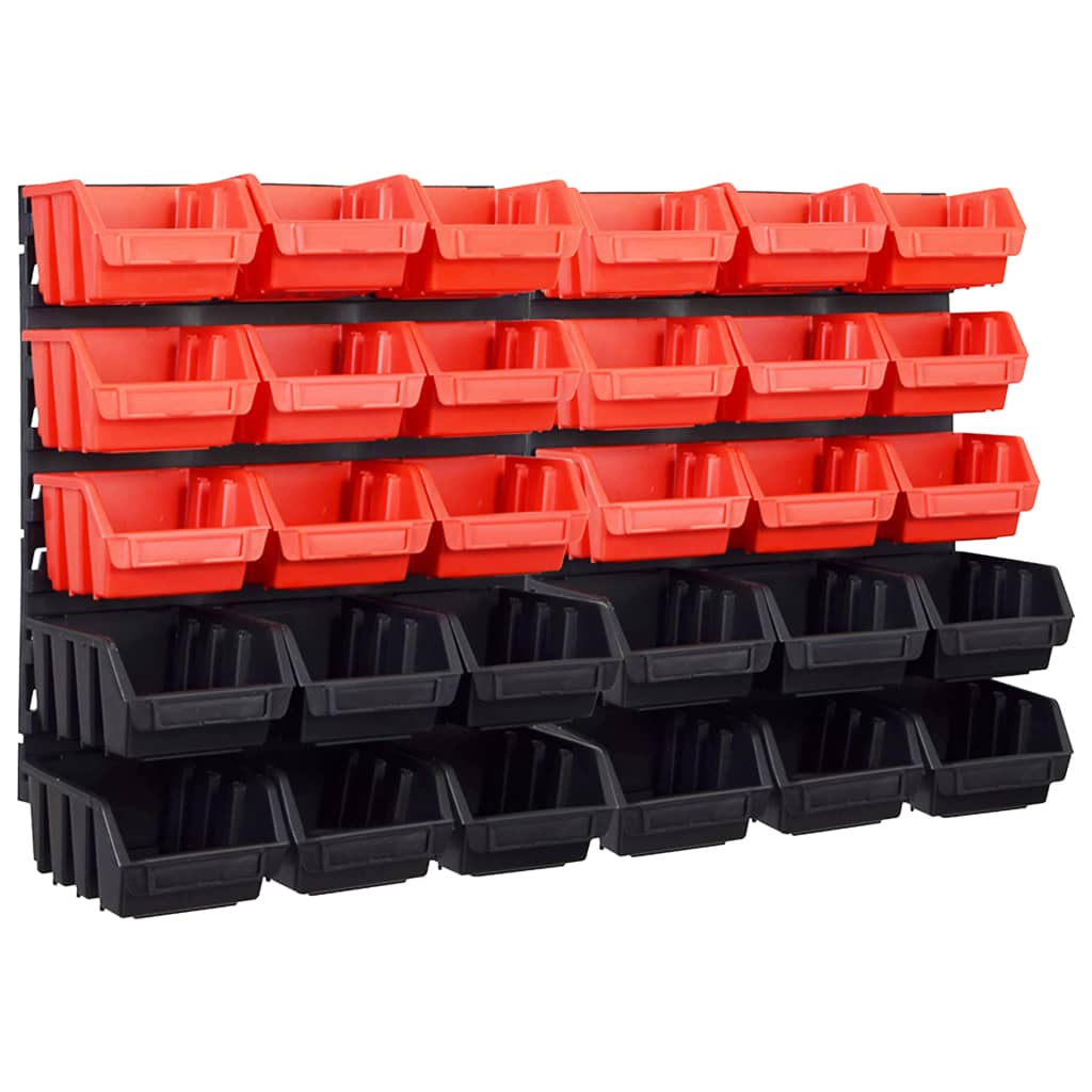 32-tlg. Sichtlagerkasten-Set mit Wandhalterung Rot und Schwarz 32-tlg. Sichtlagerkasten-Set mit Wandhalterung Rot und Schwarz