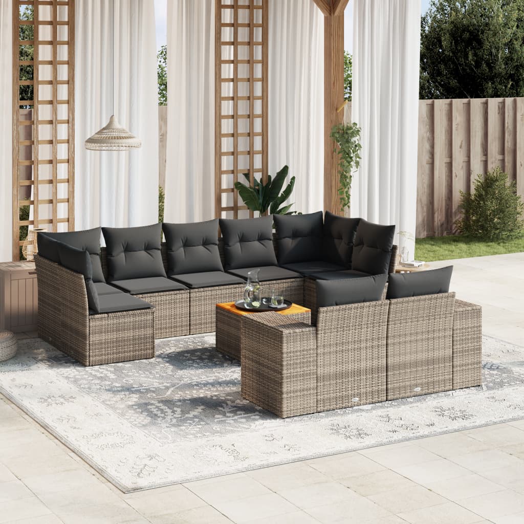 10-tlg. Garten-Sofagarnitur mit Kissen Grau Poly Rattan 10-tlg. Garten-Sofagarnitur mit Kissen Grau Poly Rattan