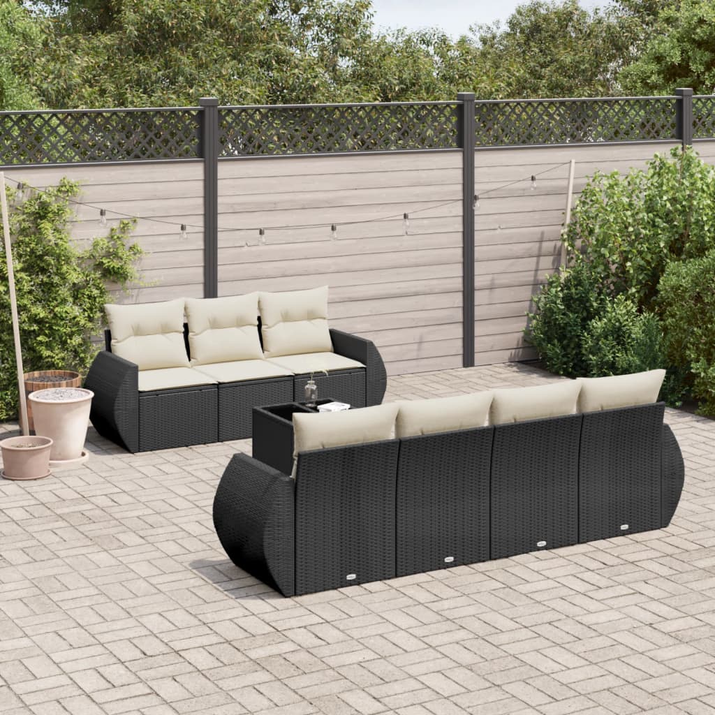 8-tlg. Garten-Sofagarnitur mit Kissen Schwarz Poly Rattan 8-tlg. Garten-Sofagarnitur mit Kissen Schwarz Poly Rattan